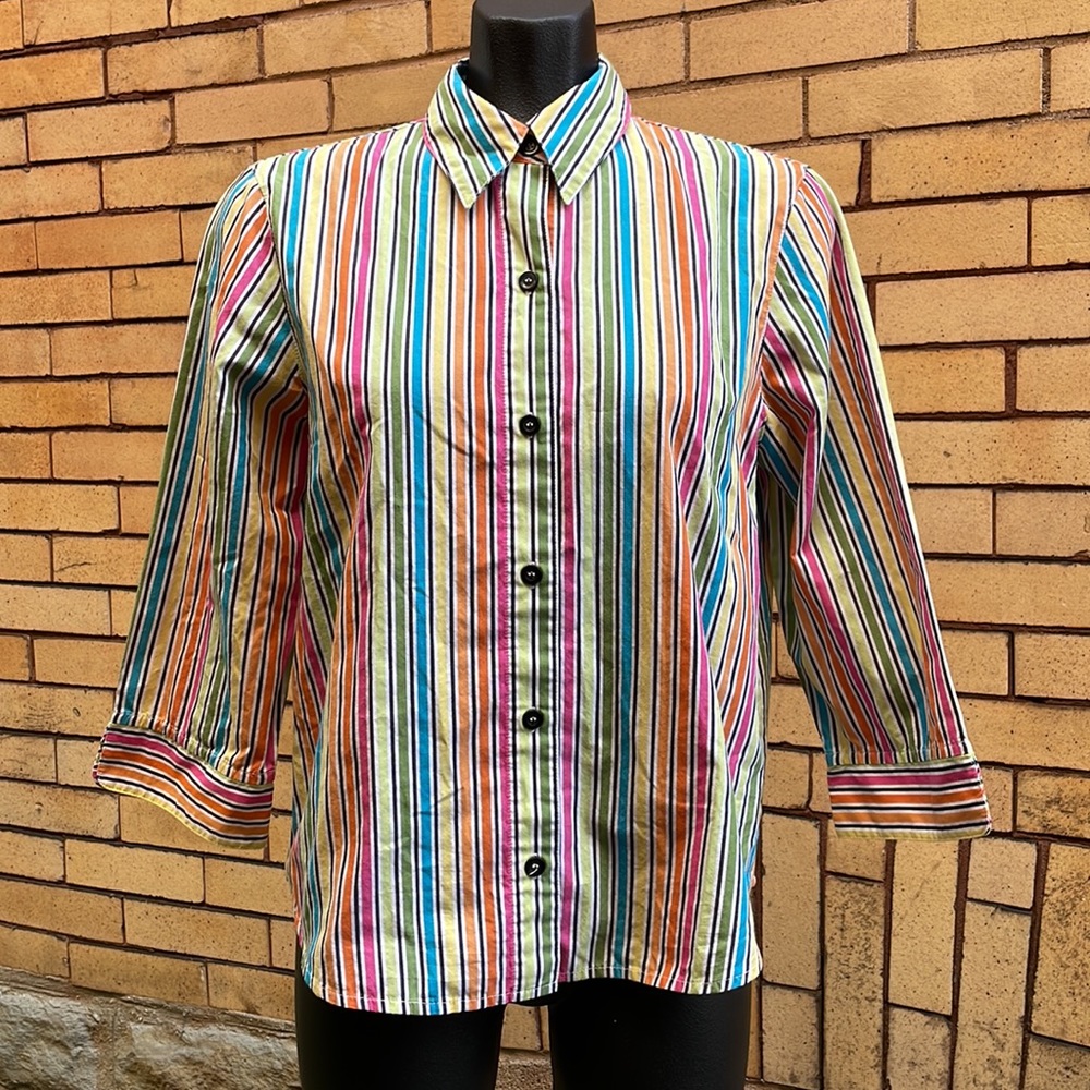 Alfred Dunner 90s Retro Rainbow Stripe Button Up Shirt Size